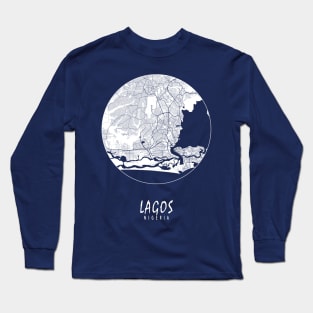 Lagos, Nigeria City Map - Full Moon Long Sleeve T-Shirt